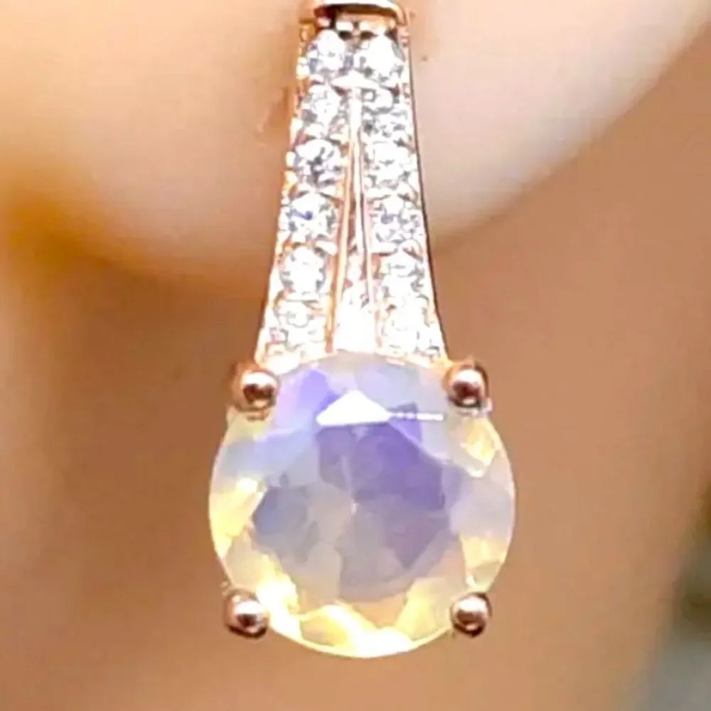 NEW Beautiful Drop Earrings 1.9 Carat Opal and White Sapphire Gems Above